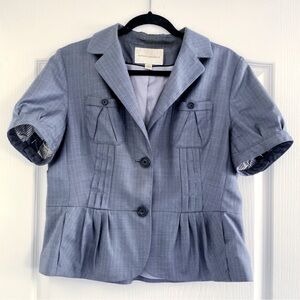 Banana Republic Gray Pinstripe Short Sleeve Fitted Blazer Wool Silk Jacket